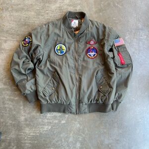 Denim House Military Bomber Flight Jacket with Patches